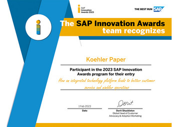 Certificate for SAP Innovation award participation